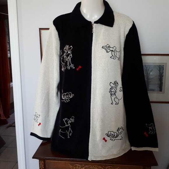 Sweater Coat for the Dog Lover - Sz. L - TanJay - Black /Cream - Picture 1 of 12